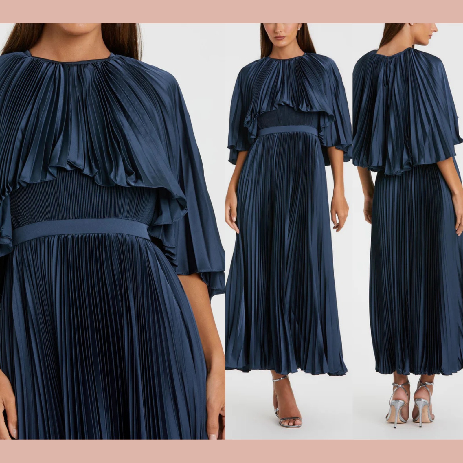 New Ieena Mac Duggal [ 8 ] 49638 Pleated Caplet Tea-Length Dress Midnight S1796